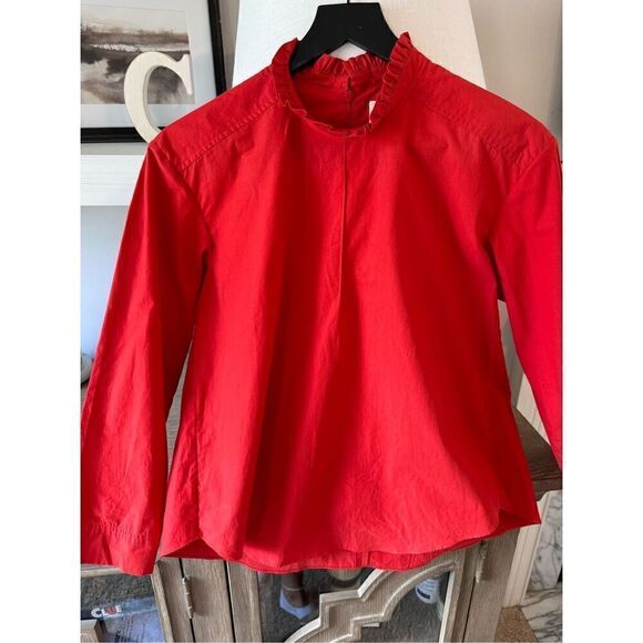 FABIANA PIGNA Crimson Red Blouse Long Sleeve Ruffled Neckline Size Xsmall - Picture 5 of 11